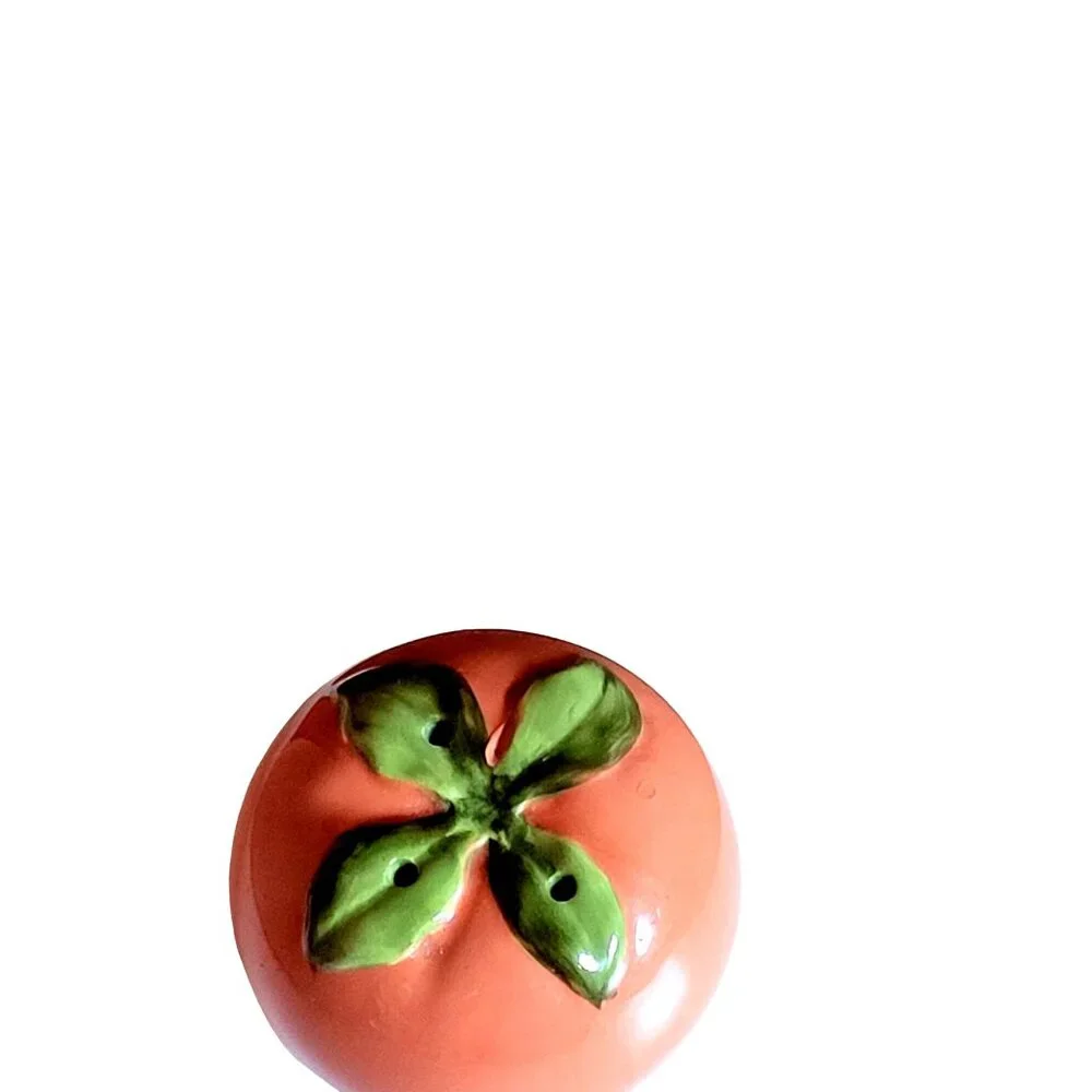 Tomato Persimmon‎ Fruit Salt or Pepper Shaker Orange Ceramic Glossy Farmhouse